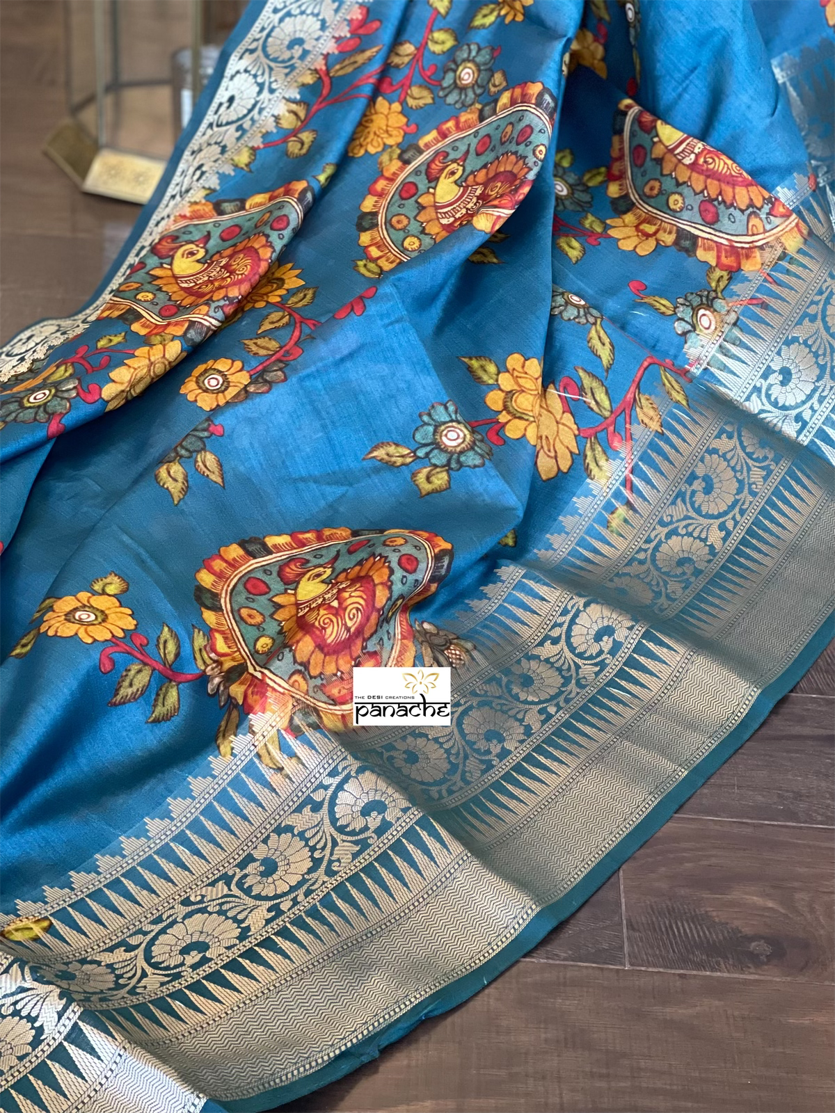 Chiniya Silk Banarasi - Blue Kalamkari Printed