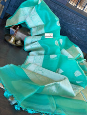 Organza Silk Banarsi - Sea Green Golden Zari