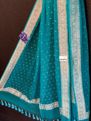 Pure Georgette Banarasi Dupatta - Firozi Silver Zari