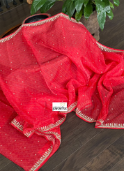 Designer Organza - Tomato Red Bandhej