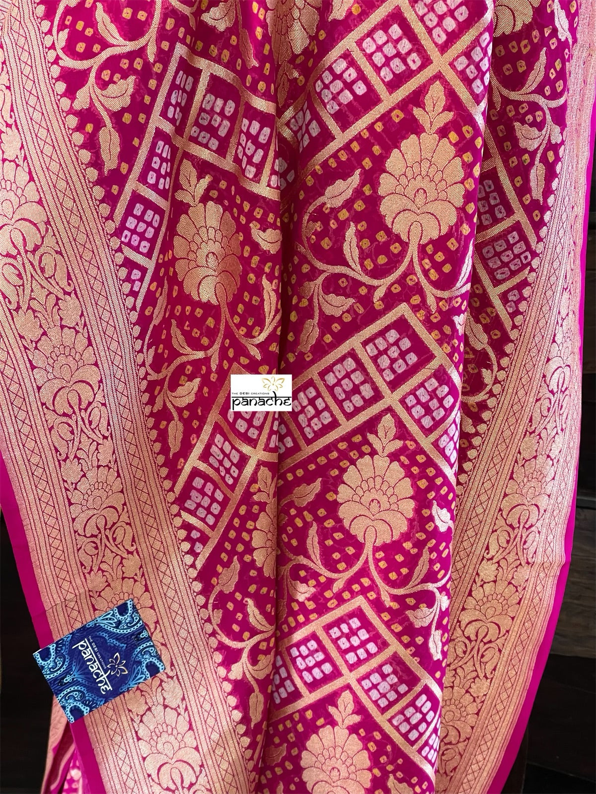 Bandhej Khaddi Georgette Banarasi - Magenta Pink