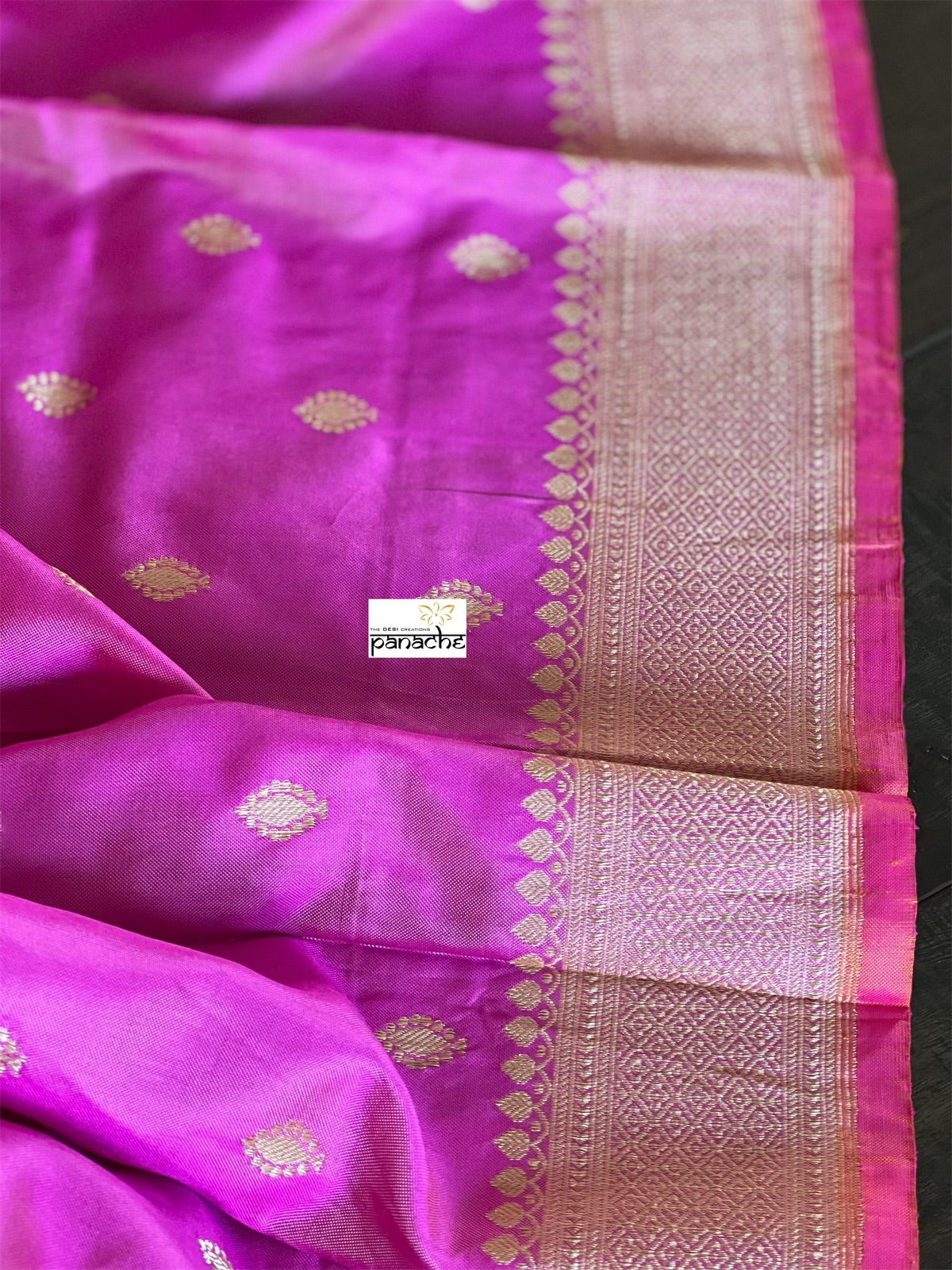 Pure Silk Ektara Banarasi - Hot Pink Antique Golden Zari