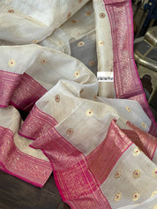 Tissue Chanderi Silk - Golden Beige Magenta Meenakari