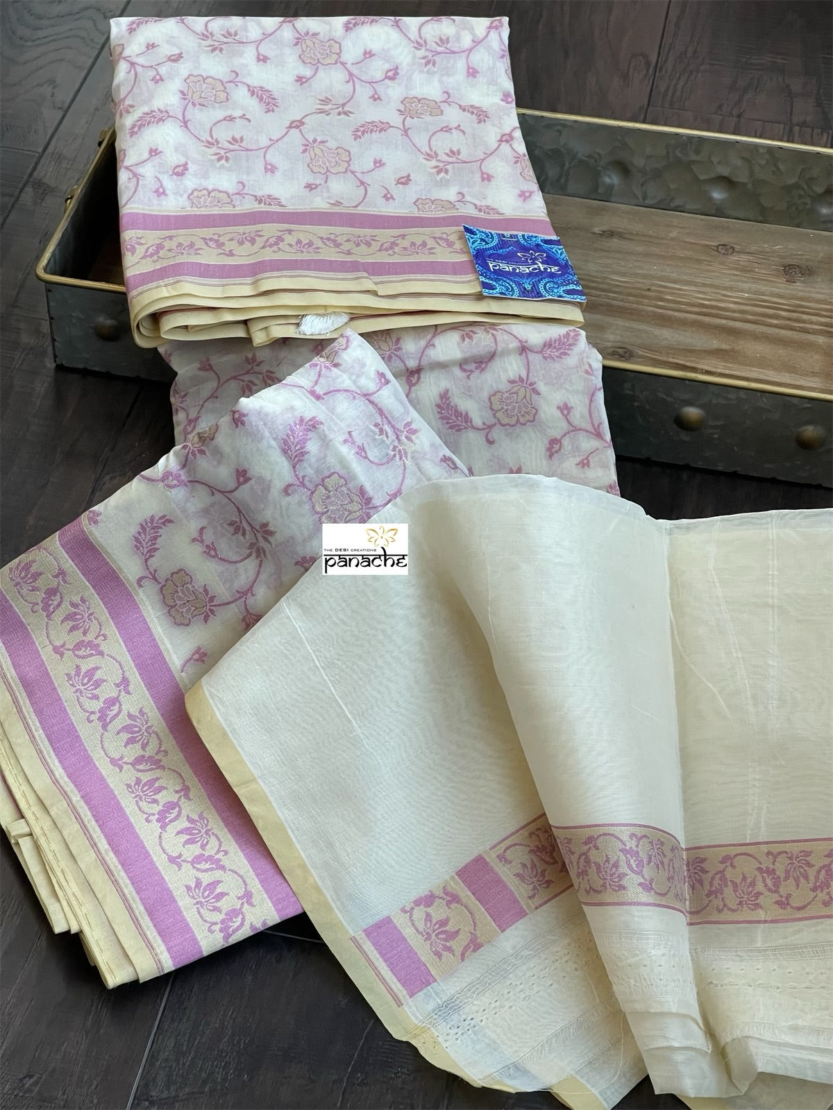Kora Cotton Banarasi - Off-White Lilac