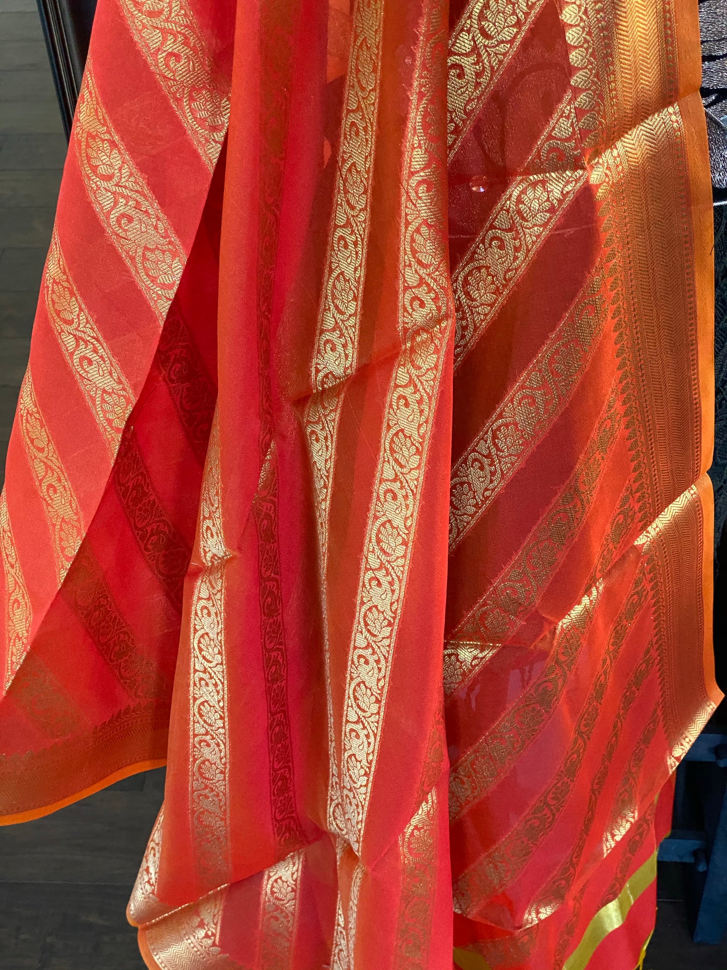 Silk Cotton Dupatta - Orange Golden Zari