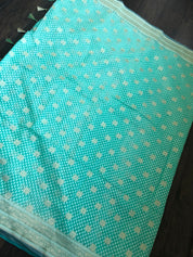 Silk Cotton Jamdaani Kora Banarasi - Sea Green Zari woven