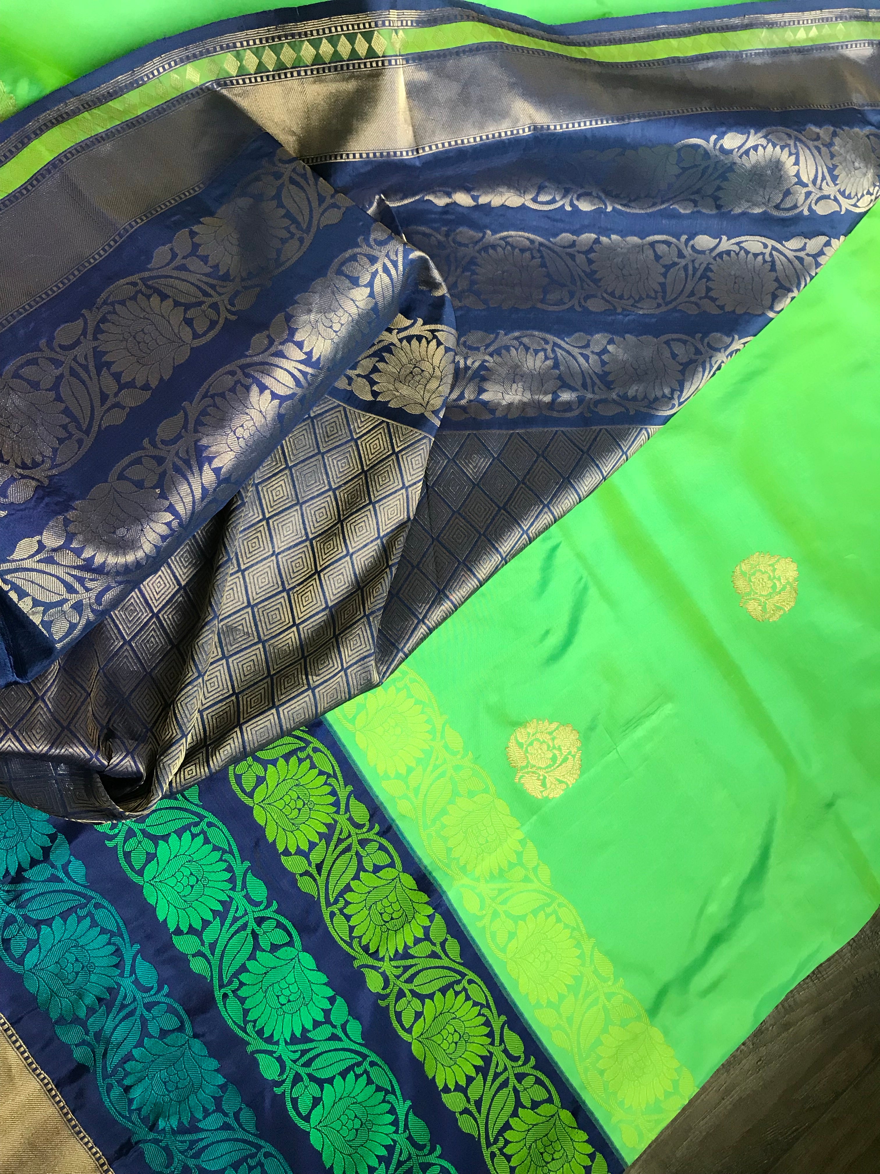 Katan Silk Banarasi - Green Blue Dual Shaded