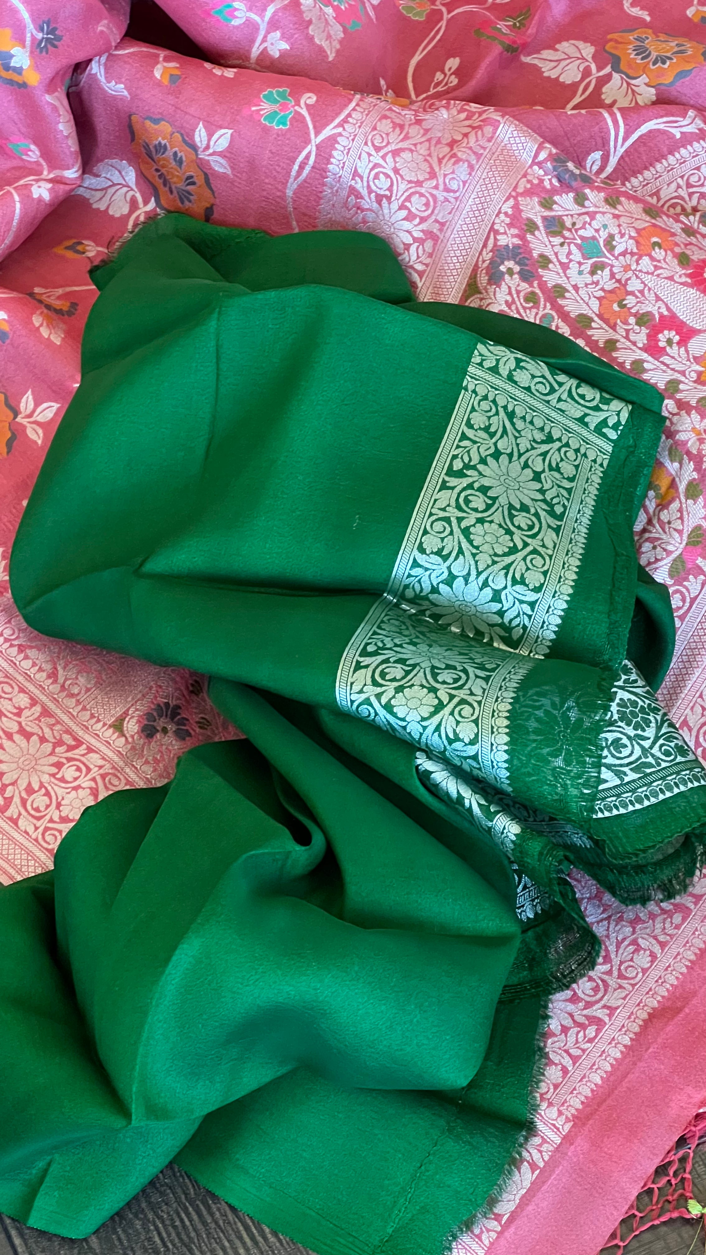 Tussar Georgette Banarasi- Gajri Pink Silver Zari