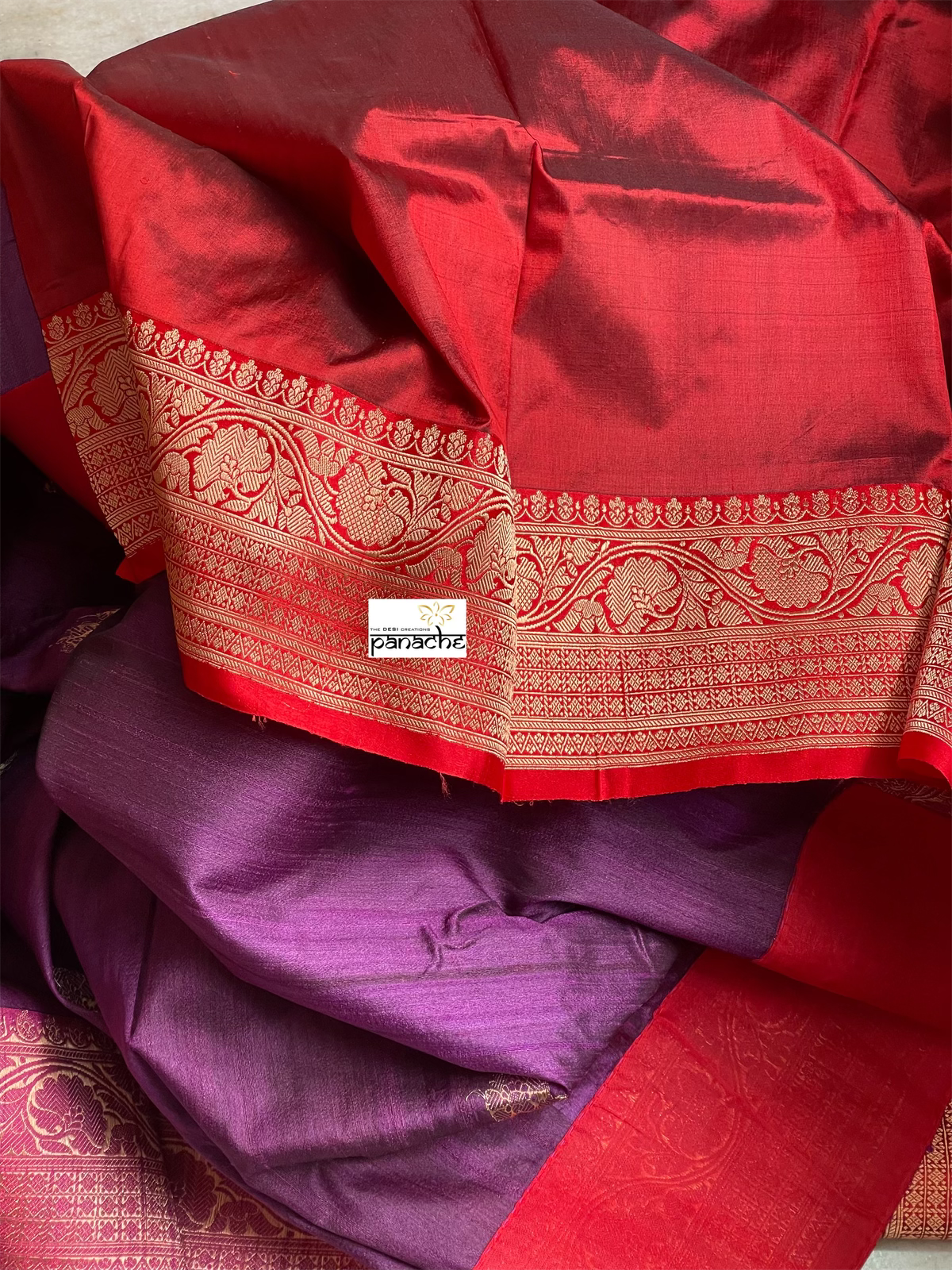 Pure Tussar Silk Banarasi - Purple Red
