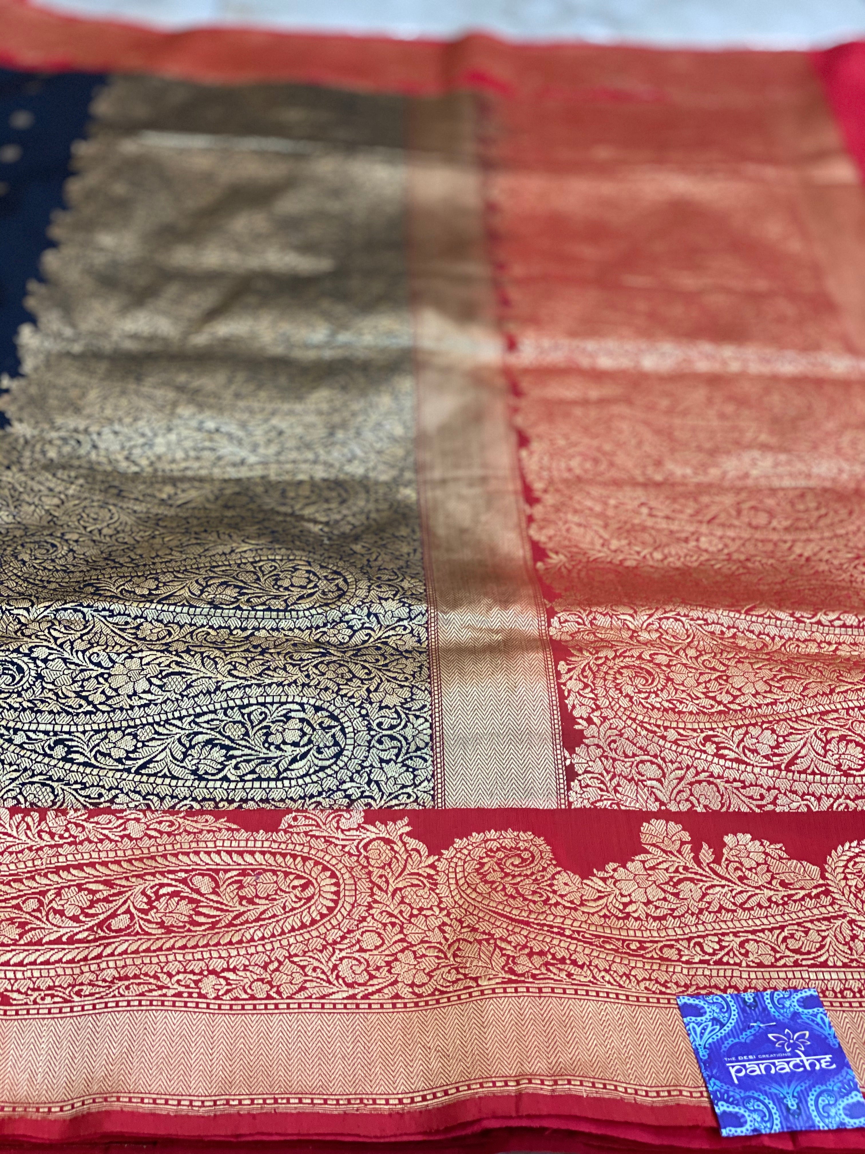Katan Silk Banarasi - Black Red Paiesley