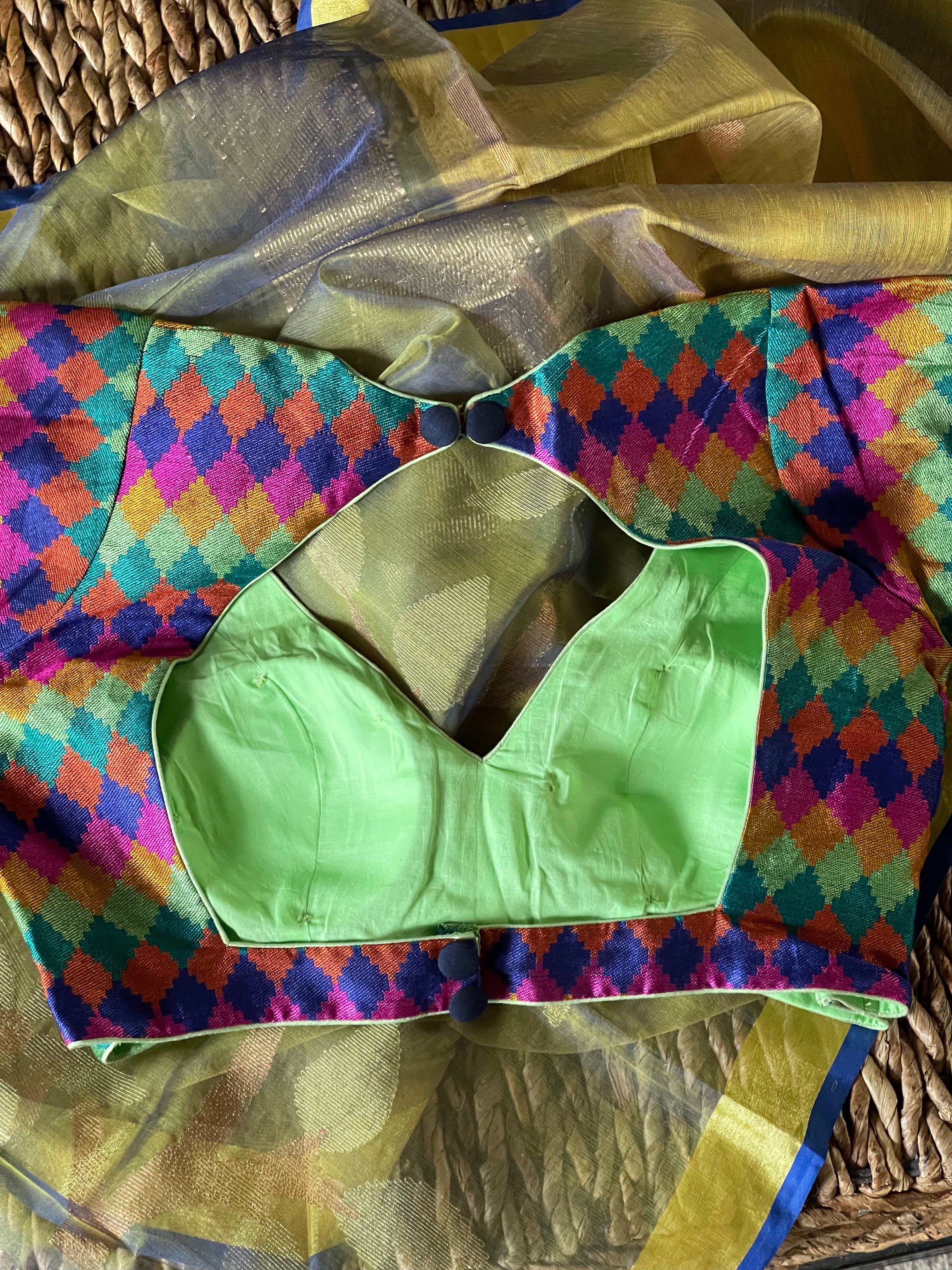 Designer Blouse - Green Blue Multi color