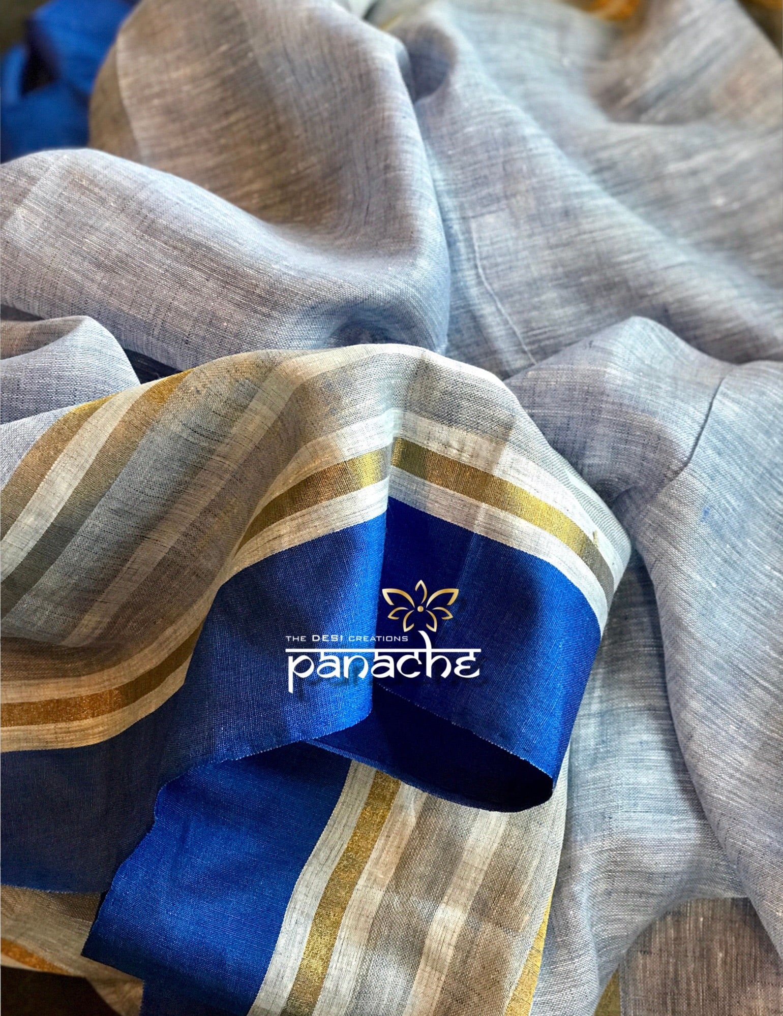 Linen Handloom - Light Blue Striped Border