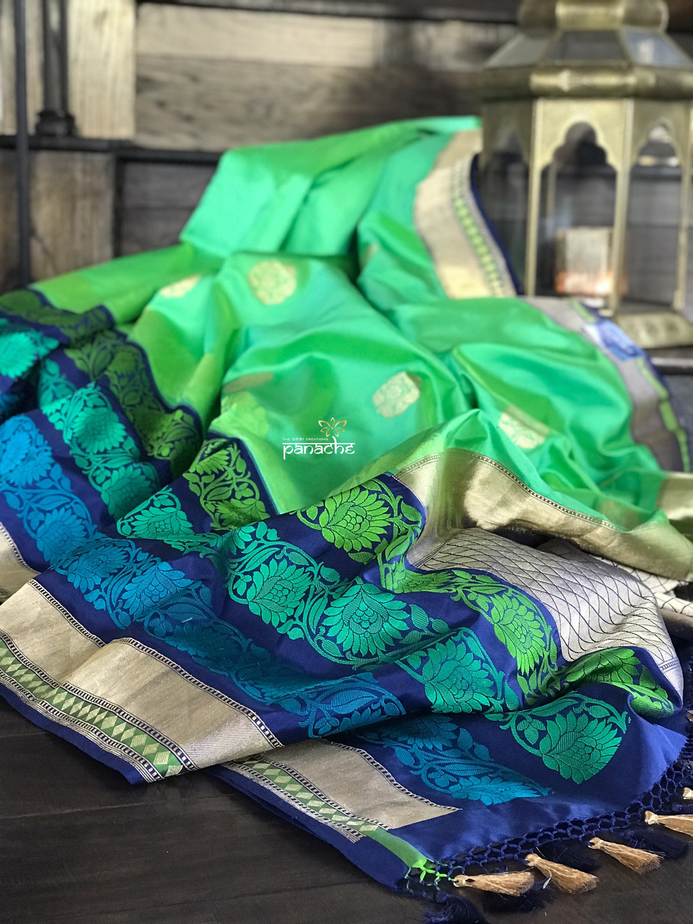 Katan Silk Banarasi - Green Blue Dual Shaded