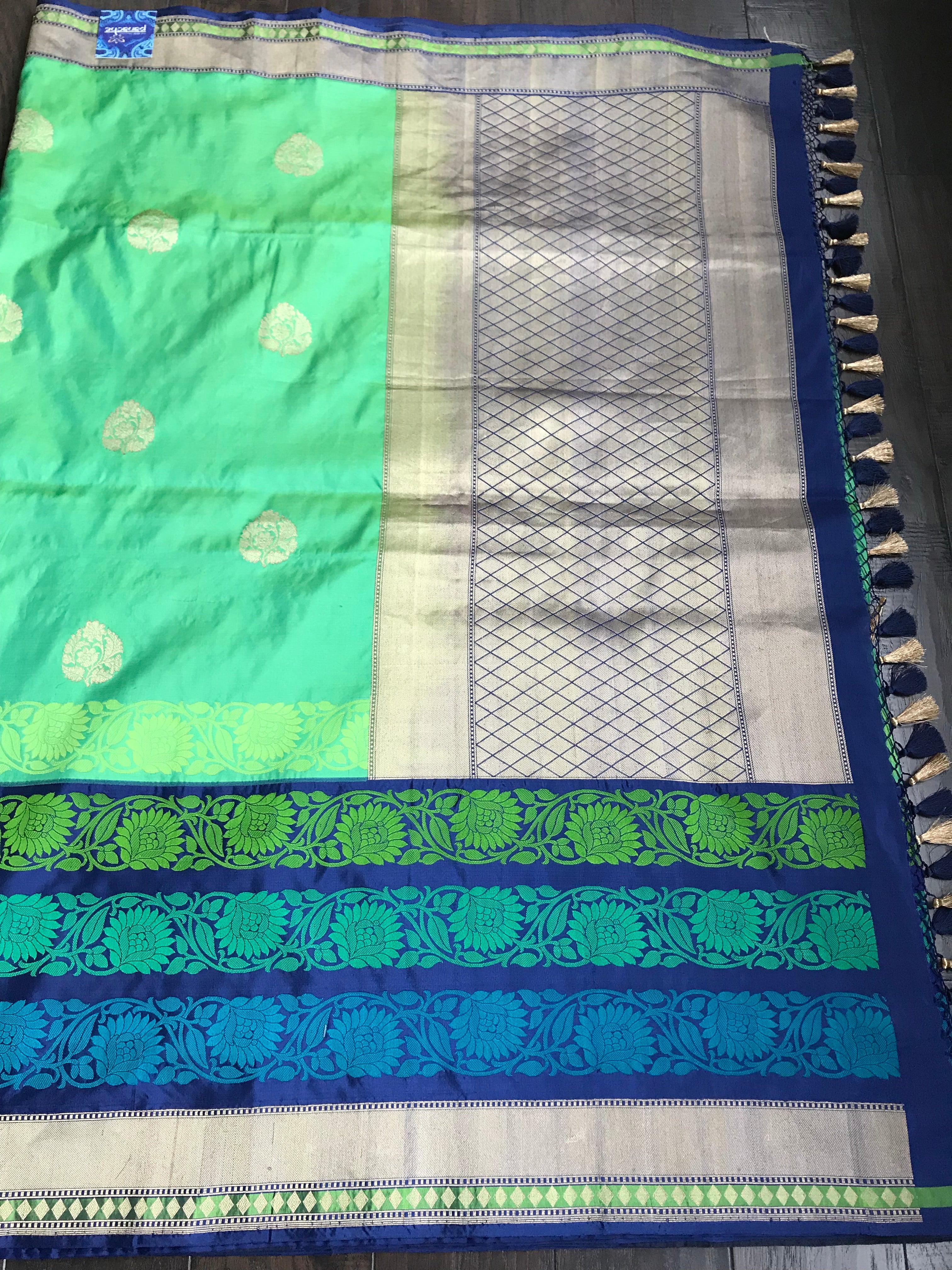 Katan Silk Banarasi - Green Blue Dual Shaded