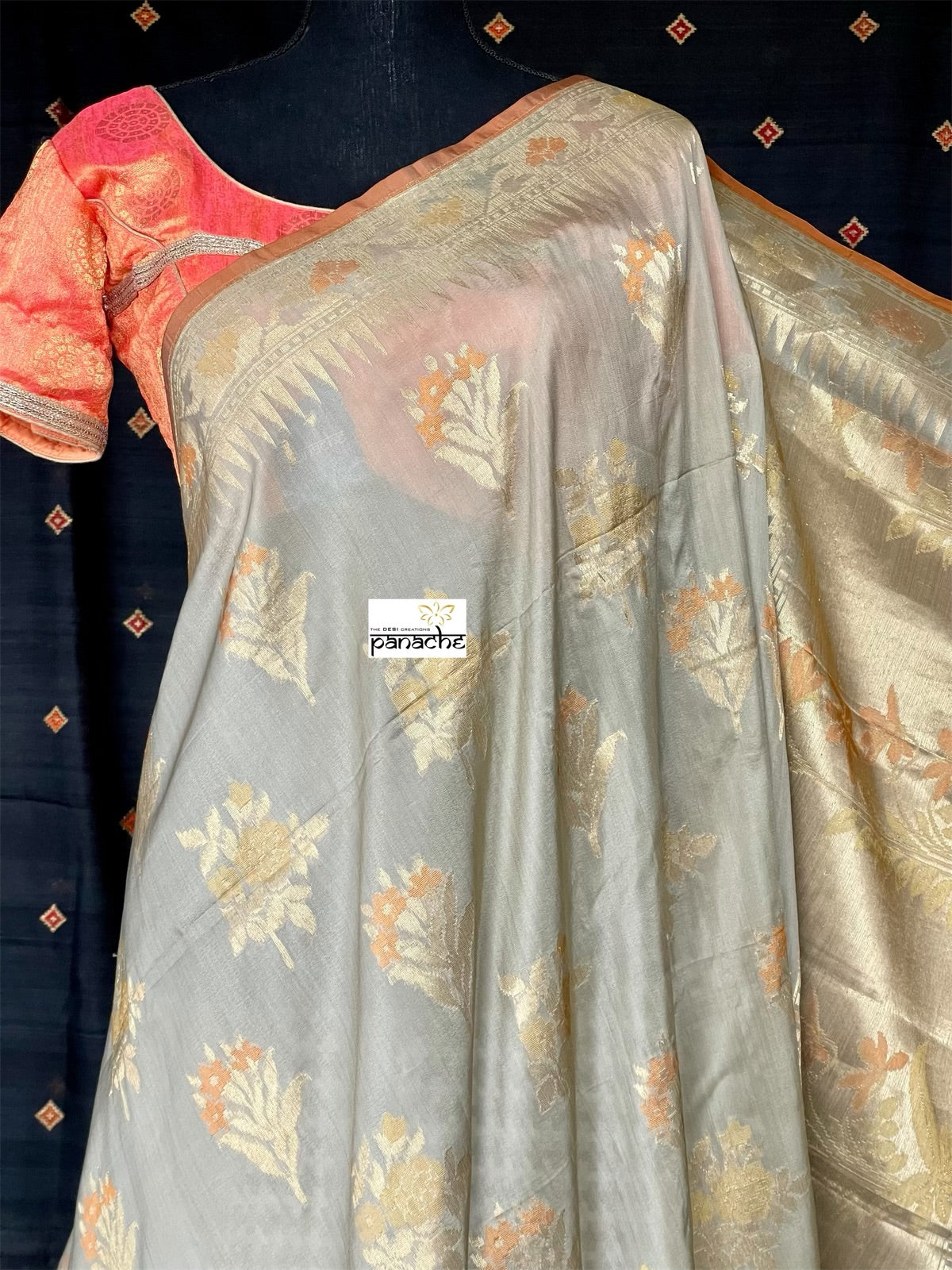 Silk Banarasi - Soft Fern Grey Rust