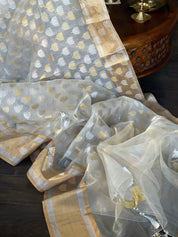 Pure Chanderi Organza Silk - Off White Eknaliya Lotus Woven