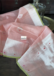 Linen Silk Banarasi - Peach Pink Green