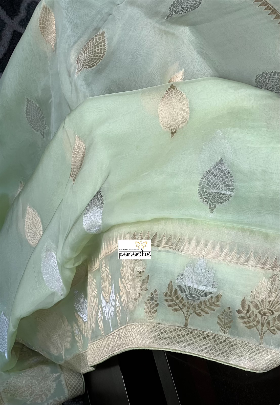 Designer Organza Banaras Saree - Pista Green
