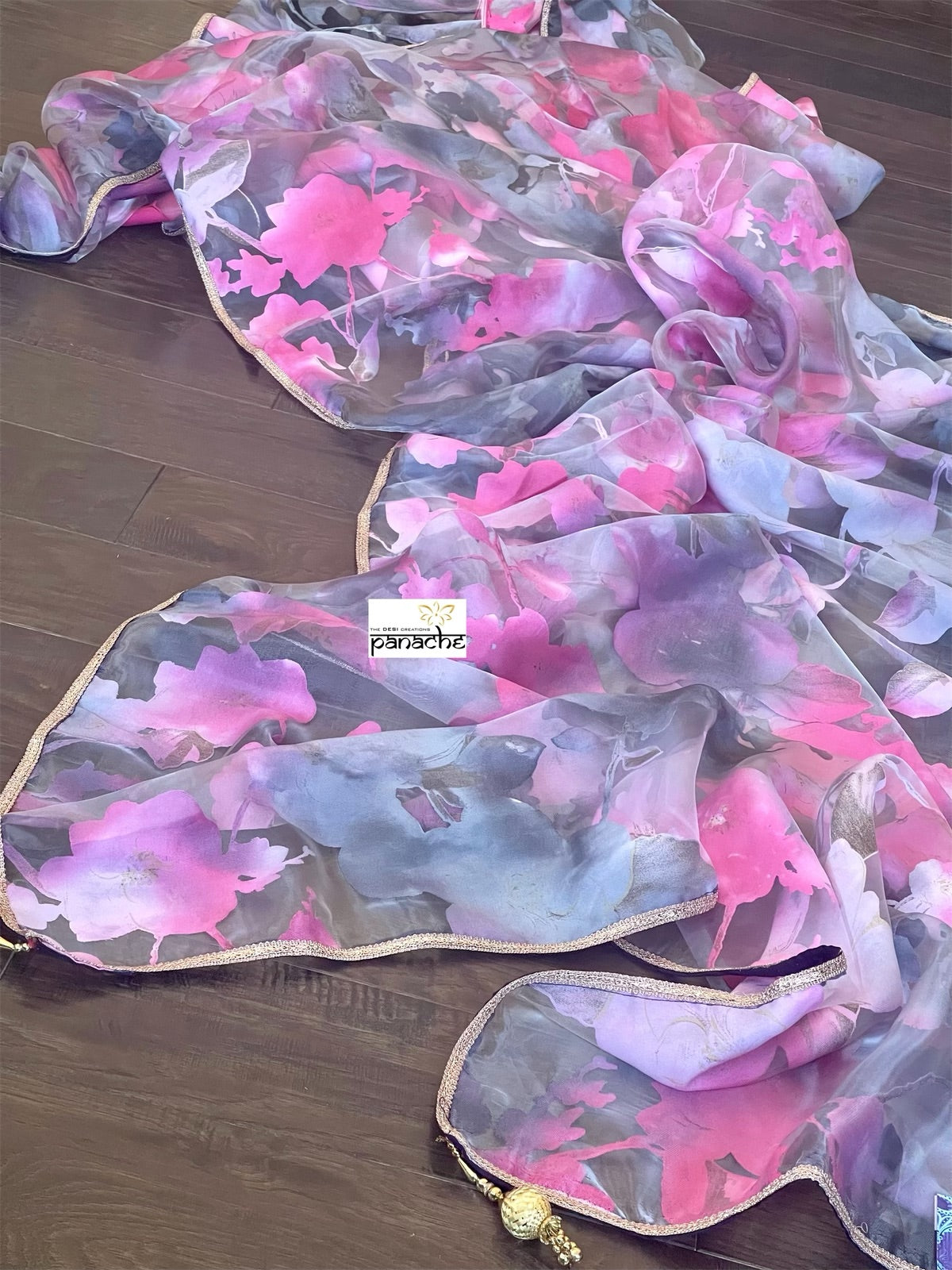 Designer Satin on Organza - Light Grey Pink