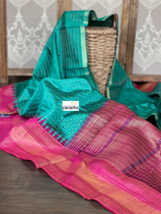 Pure Raw Silk - Sea Green Magenta Checkered