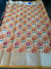 Kora Cotton Silk Saree - Tangerine Meenakari