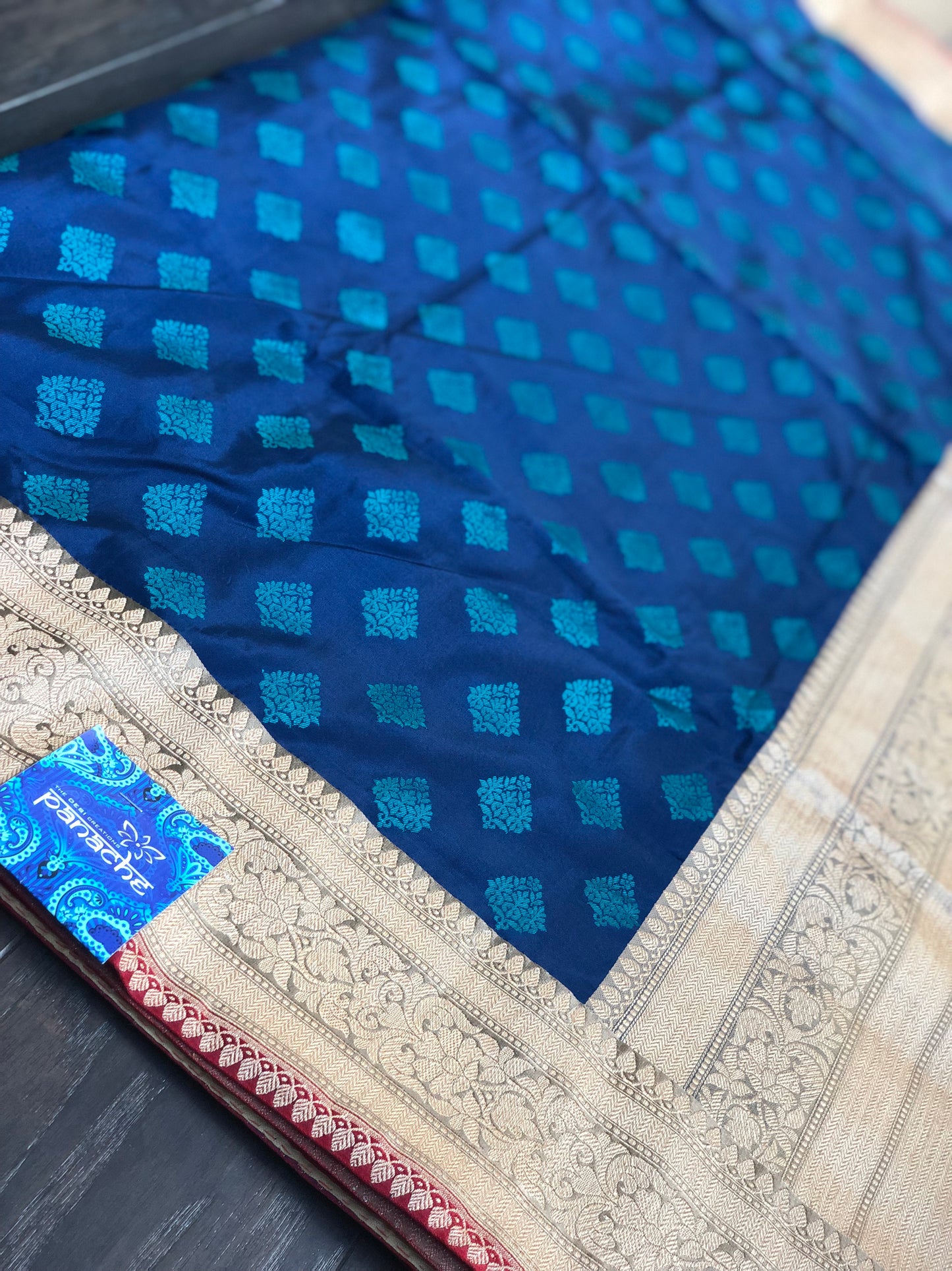 Pure Katan Silk Banarasi - Blue Firozi Antique Zari