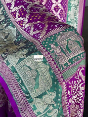 Bandhej Khaddi Georgette Banarasi - Purple Green