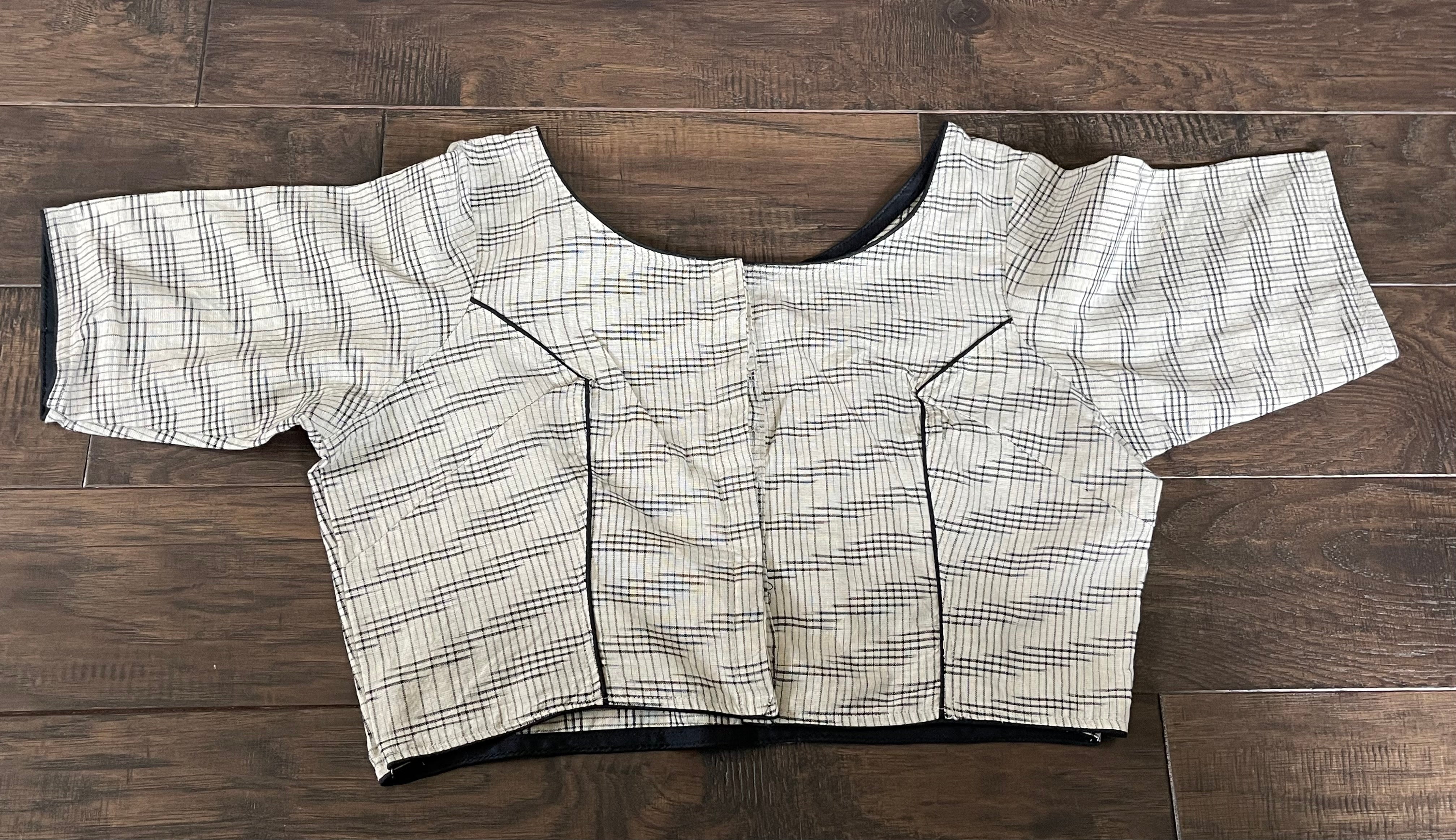 Designer Blouse - Beige Black Ikat