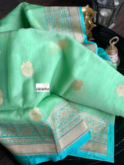Organza Silk Banarasi - Sea-foam Green Firozi khadwa