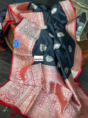 Katan Silk Banarasi - Black Red