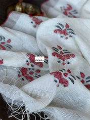 Linen Handloom Exclusive - Silver Zari White woven