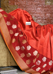 Pure Silk Tanchoi Banarasi - Reddish Rust Orange