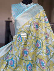 Pure Cotton Silk Kalamkari Banarasi- Yellow
