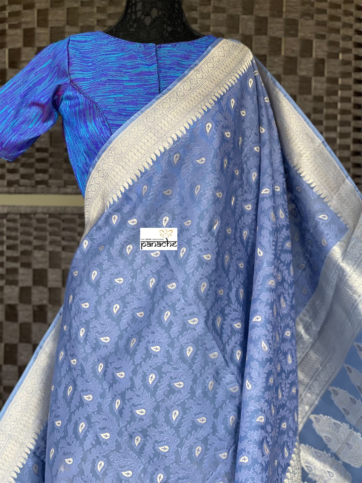 Designer Blouse - Firozi Blue Raw Silk