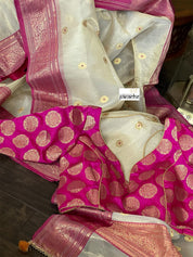 Tissue Chanderi Silk - Golden Beige Magenta Meenakari
