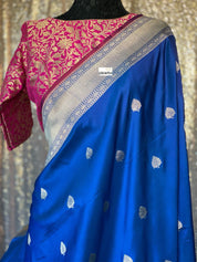 Pure Katan Silk Banarasi - Blue Purplish Maroon