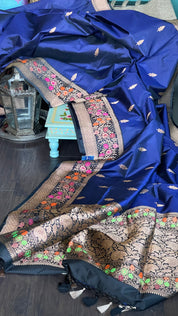 Katan Silk Banarasi -  Navy Blue Kadwa