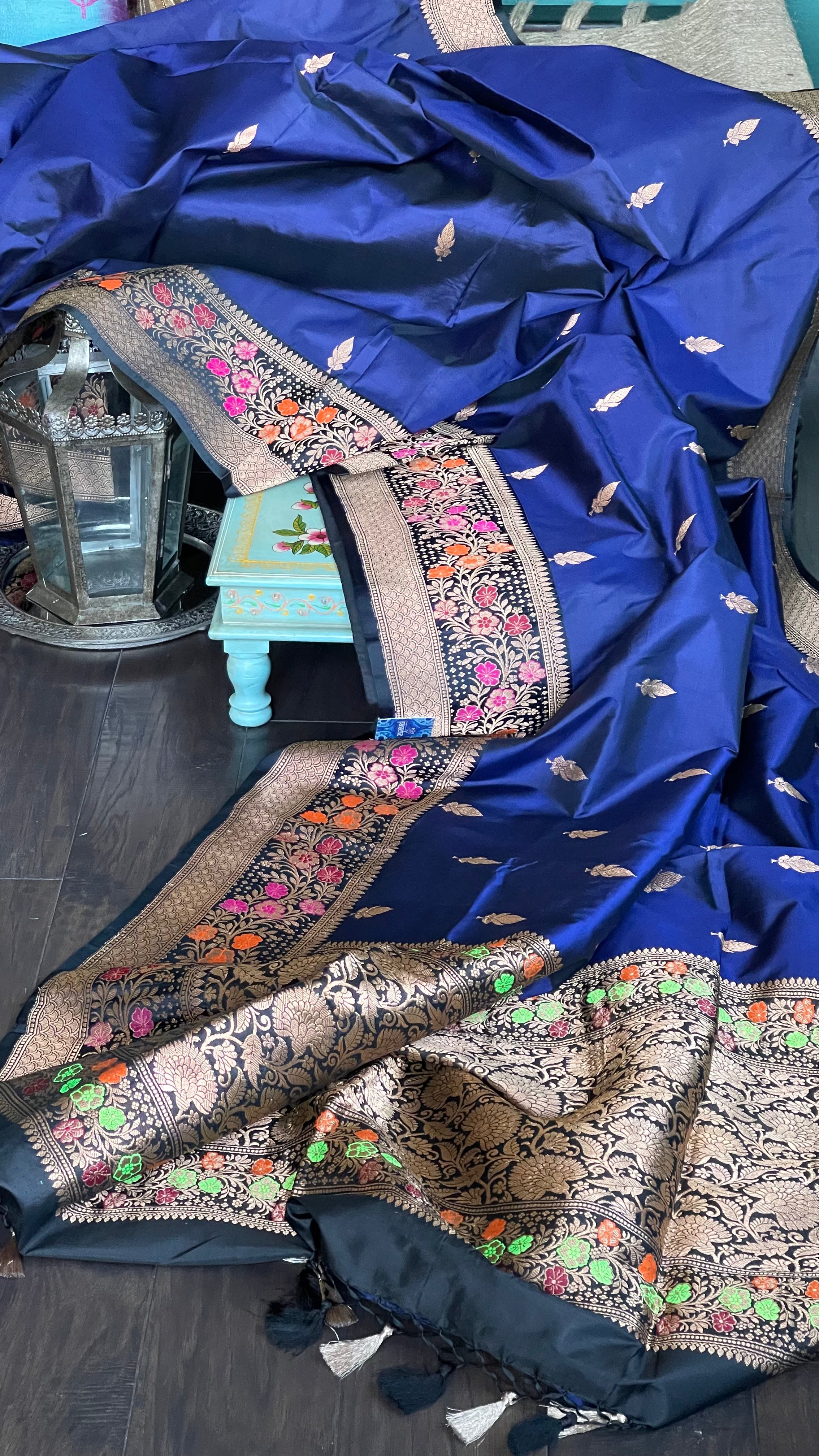 Katan Silk Banarasi -  Navy Blue Kadwa