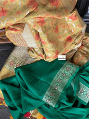 Tussar Georgette Banarasi - Ochre Yellow Green Kadwa