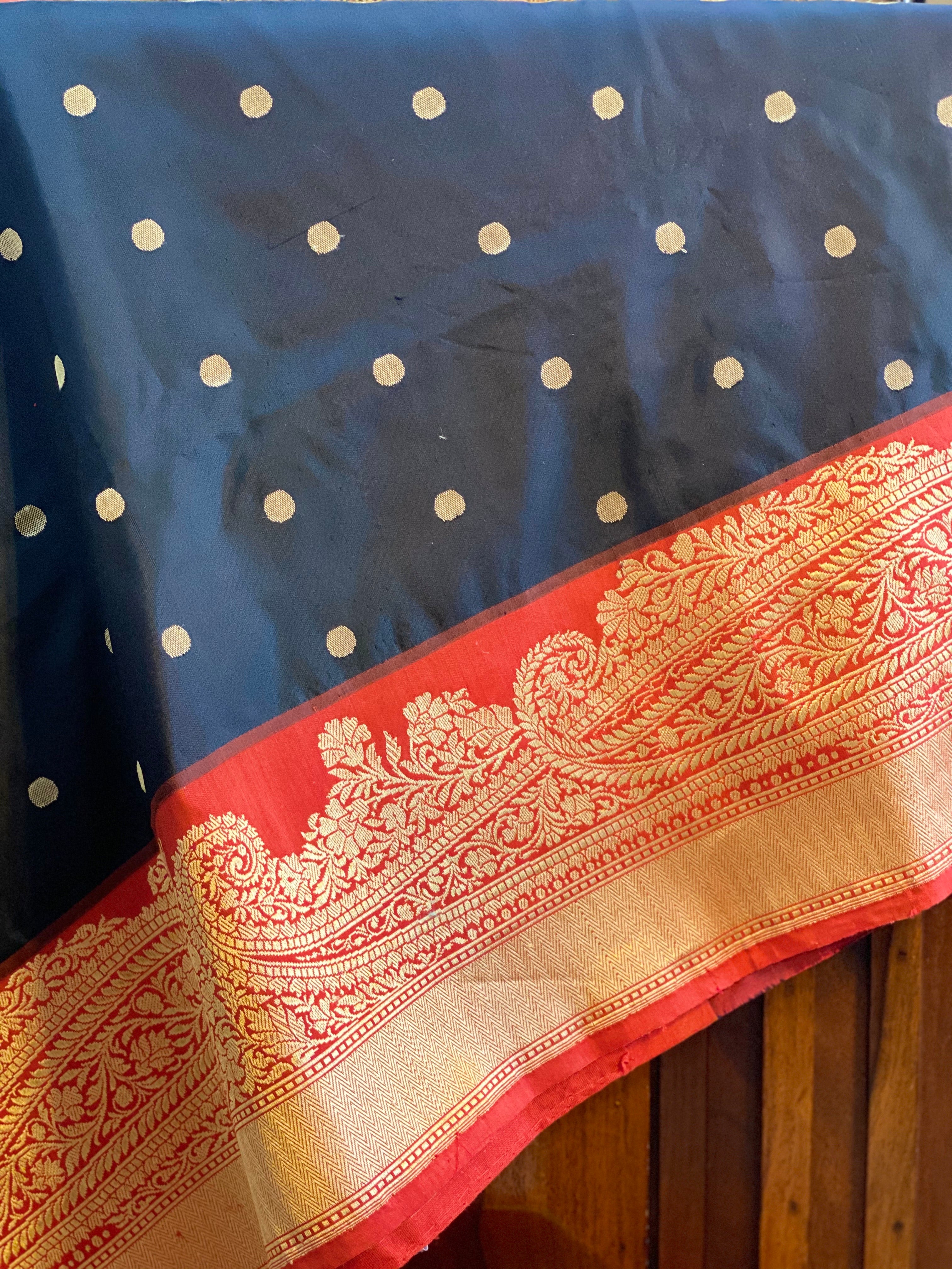 Katan Silk Banarasi - Black Red Paiesley