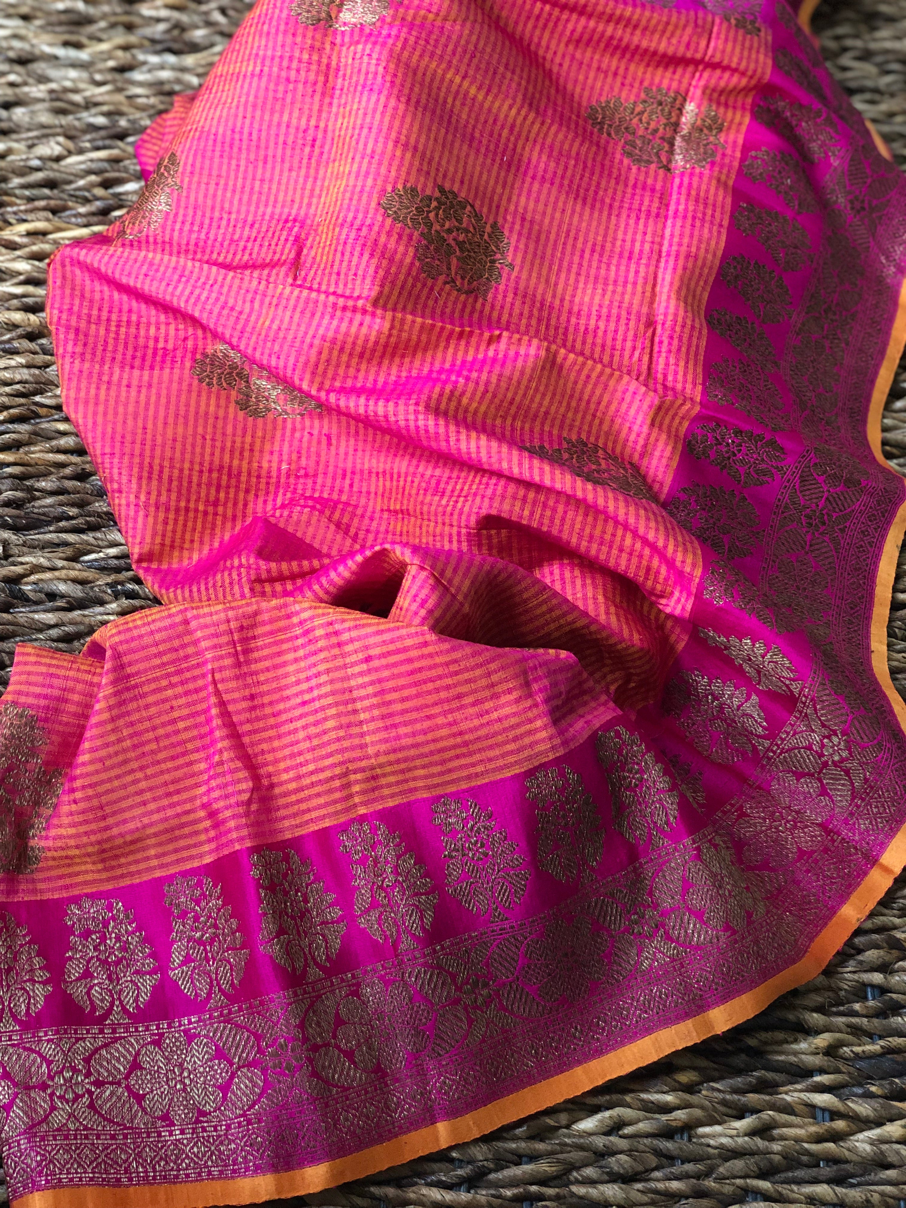 Tassur Silk Banarasi - Peach Orange Magenta