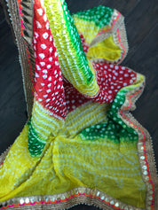 Bandhej Dupatta - Yellow Green Red