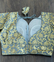 Designer Blouse - Blue Grey Brocade Full Sleeve