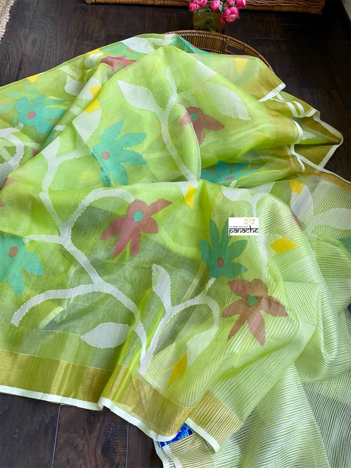 Designer Jamdaani- Light Green floral