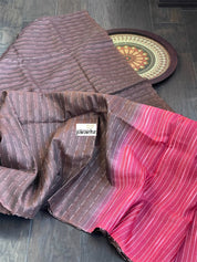 Tussar Silk -  Brown Salmon Pink