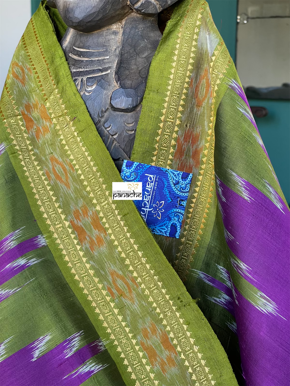 Pure Sambalpuri Silk - Green Purple Temple Border