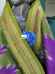 Pure Sambalpuri Silk - Green Purple Temple Border