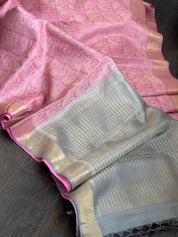 Tussar Silk - Light Pink Grey Resham Woven