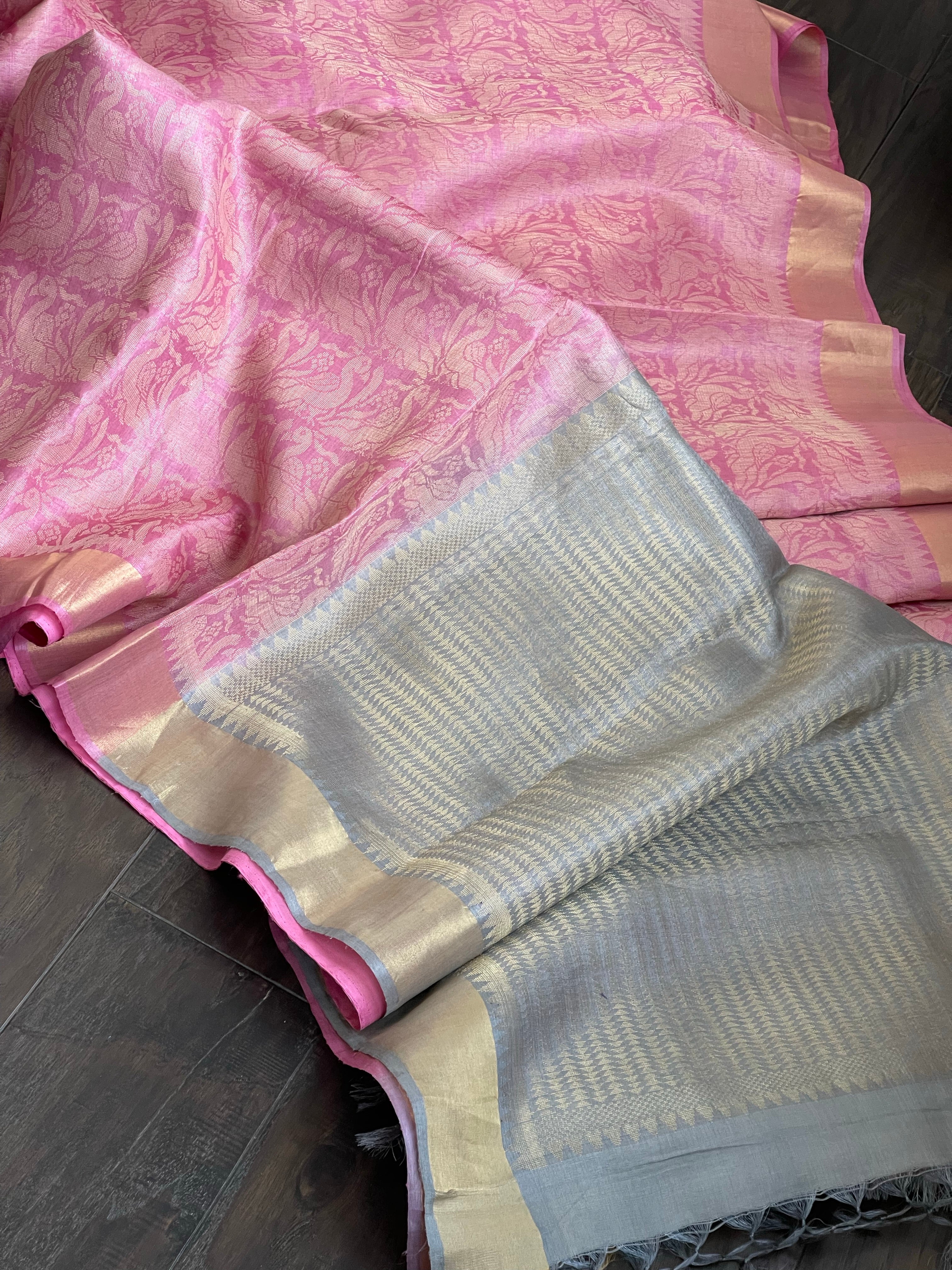 Tussar Silk - Light Pink Grey Resham Woven