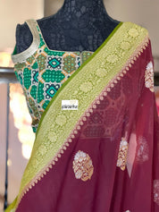 Khaddi Georgette Banarasi - Maroon Mehendi Green Kadwa